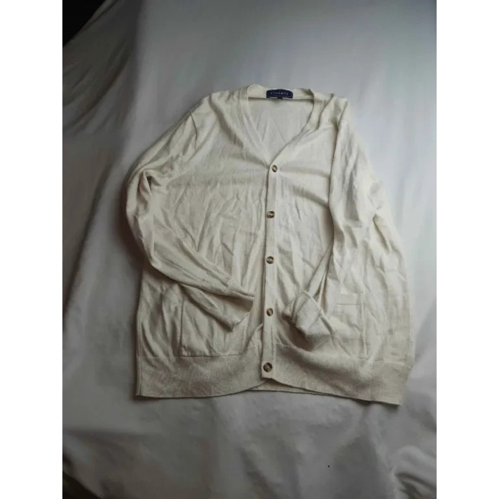 Crown & Ivy Cardigan Sweater Womens Medium White Knit Button Front Long Sleeve